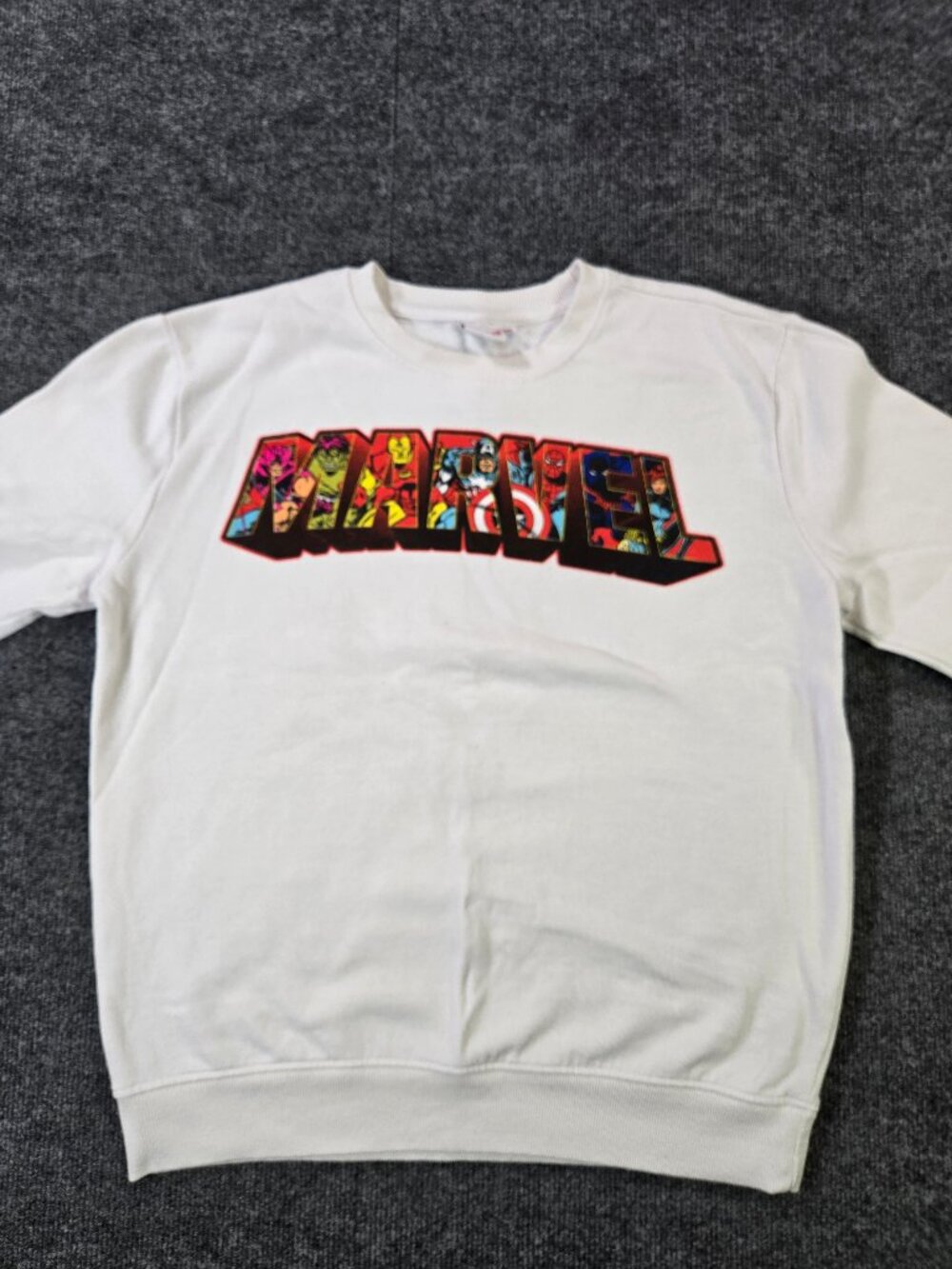 Marvel Super Heroes Crewneck Sweatshirt Adult M White Spider-Man Hulk Iron Man